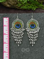 The Peacock Feather Jhallars - Oxidised Boho Earrings