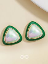 Emerald Drops- Green and White Stone Earrings