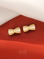 Bow Spring- White and Golden Earrings