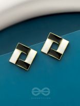 The Monochrome Maze- Black n White Enamelled Earrings