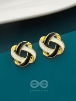 The Greyscale Galaxy- Black n White Enamelled Golden Earrings