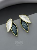  PETALS PANACHE- GOLDEN ENAMELLED EARRINGS (DENIM BLUE)