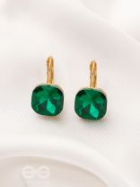 The Ice Cube- Crystal Golden Earrings (Juniper Green)
