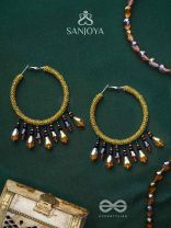 Utkanika- The Circle of Desire- Beads and Glass Drops Earrings (Mustard Yellow)