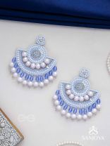 Suramya- The Picturesque Crescent- Sequins, Glass Beads and Stone Embroidered Earrings (Cobalt Blue)