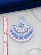 Suramya- The Picturesque Crescent- Sequins, Glass Beads and Stone Embroidered Earrings (Cobalt Blue)