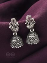 The Prink Peacock- Oxidised Jhumka Earrings