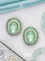 Hariparna - The Green Gem - Beads And Stones Hand Embroidered Earrings