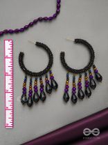 Tamisra- The Melting Night- Glass Drops and Beads Embroidered Hoop Earrings