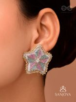 Tusharkana- The Misty Snowflake- Stones & Beads Embroidered Earrings