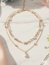 The Moonlit Path- Golden Layered Pearl Necklace With Anti-Tarnish Coating 