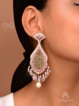 Teevara- The Coral Fish- Pearls & Glass Beads Embroidered Earrings