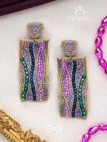 ABHIRAMA - THE BEAUTIFUL CANVAS - BEADED RECTANGLE EMBROIDERED EARRINGS ( MULTICOLOR )