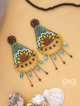 AAKARA - THE GEOMETRIC BLOSSOM- RESHAM, BEADS AND GLASS DROP EMBROIDERED EARRINGS