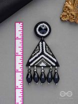 Shwetaka - The Gleaming Night - Stone, Beads And Glass Drops Hand Embroidered Earrings (Black & White)