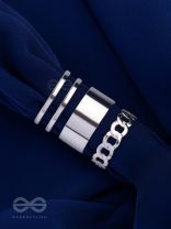 BANDS N CHAINS- SET OF 3 ADJUSTABLE SILVER RINGS