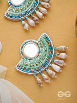 Sagarini - The Aquatic Gleam - Mirror, Sequins, Shell Drop And Beads Hand Embroidered Earrings (Blue)