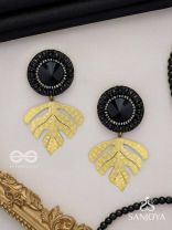 SHRAVAKA - THE DARK LEAF - STONE AND BEADS EMBROIDERED EARRINGS