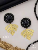 SHRAVAKA - THE DARK LEAF - STONE AND BEADS EMBROIDERED EARRINGS