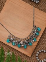 THE OCEAN DROPLETS - STATEMENT EMBELLISHED OXIDISED NECKPIECE