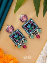 Dyuti - The Blooming Radiance - Stones, Cutdana And Beads Hand Embroidered Earrings (Multicolor)