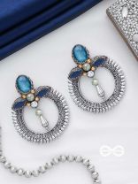 Manidhama - The Gem Abode - Stones And Beads Hand Embroidered Oxidised Earrings