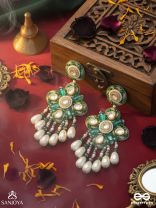 Anutva - The Royal Embrace - Pearls, Beads, Cutdana, Polki And Kundan Finished Hand Embroidered Earrings 