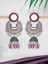 Muktavali - The Ethereal Symphony - Mirror And Beads Hand Embroidered Oxidised Earrings