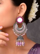 Muktavali - The Ethereal Symphony - Mirror And Beads Hand Embroidered Oxidised Earrings