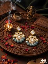 Mandanila - Breeze Of Azure - Golden Embellished Polki And Kundan Earrings 