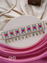 Karika - Prismatic Allure - Stones, Beads And Glass Drops Hand Embroidered Neckpiece