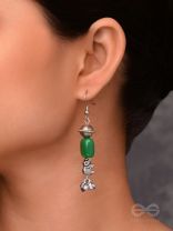 MELODIC EMERALD TRUMPET - EMBELLISHED OXIDISED EARRINGS