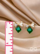 MINGLING MARVELS - GOLDEN AND GREEN EMBELLISHED STUD EARRINGS