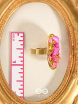 Sparkles & Stones  - Golden Embellished Ring (Pink) (Adjustable)