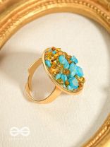 Sparkles & Stones  - Golden Embellished Ring (Blue) (Adjustable)
