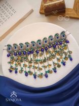 Saikhina - The Drizzling Dance - Glass Beads And Coins Hand Embroidered Oxidised Neckpiece