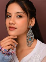 Prakirtih- The Euphoric Celebrations- Beads And Glass Drops Hand Embroidered Oxidised Earrings