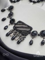 Anjyeta - Starry Nights - Beads, Cutdana And Glass Drops Hand Embroidered Neckpiece