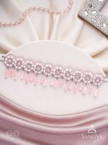 Aravindini - The Love Rose - Stone, Beads And Glass Drops Hand Embroidered Neckpiece