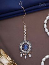 Adhilokam- The Neptune Goddess- Stone, Beads And Pearl Drops Hand Embroidered Maangtika