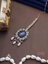 Adhilokam- The Neptune Goddess- Stone, Beads And Pearl Drops Hand Embroidered Maangtika