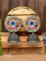 Lotus Dreamscape - Oxidised Jhumka Earrings