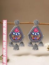 Kalatra- The Royal Citadel- Mirror, Resham And Beads Hand Embroidered Oxidised Earrings