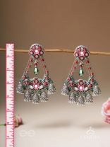 Upkaran- The Insignia Of Royalty- Beads, Dabka And Mirror Hand Embroidered Oxidised Earrings
