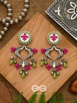 The Bougainvillea Forest- Enamelled Oxidised Ear Jackets