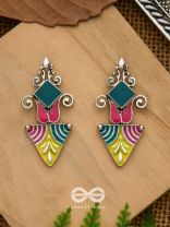 The Adorned Prisms- Enamelled Oxidised Ear Jackets (Red, Yellow And Green)