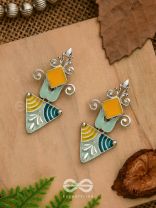 The Adorned Prisms- Enamelled Oxidised Ear Jackets (Yellow, Blue And Green)