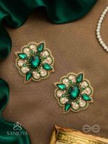 Indranilak- The Emerald Fascination- Stones And Beads Hand Embroidered Earrings