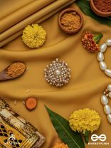 Atimukta- The Pearly Proposal- Pearl And Beads Hand Embroidered Golden Ring (Adjustable)