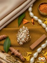 Pratisanshru - The Shore Promise - Shell And Beads Hand Embroidered Golden Ring (Adjustable)